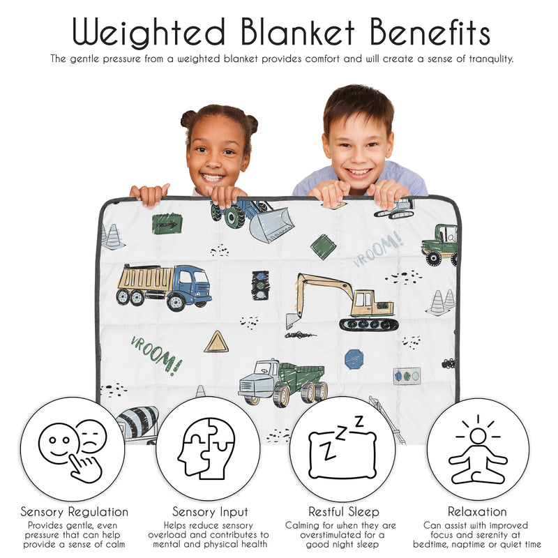 Construction Truck Green and Blue Collection Toddler 5lbs Weighted Blanket for Kids