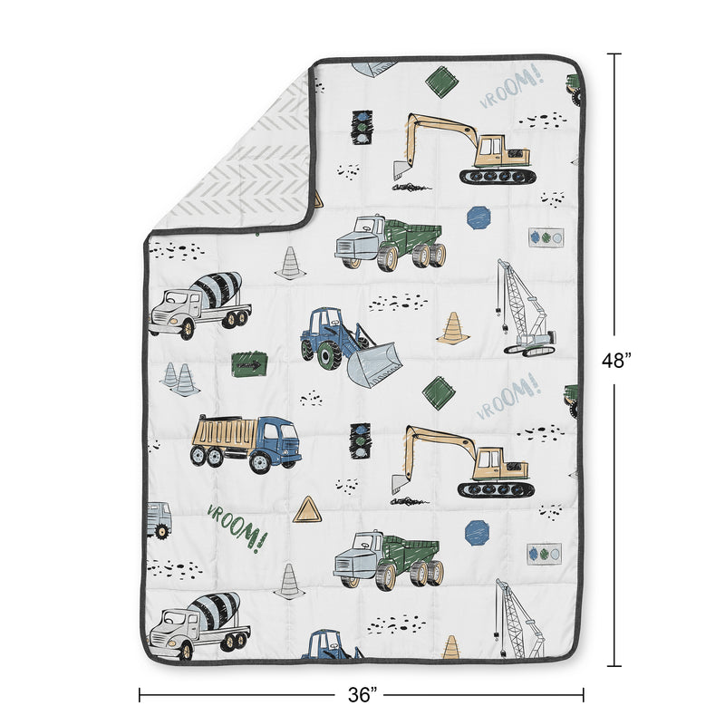 Construction Truck Green and Blue Collection Toddler 5lbs Weighted Blanket for Kids