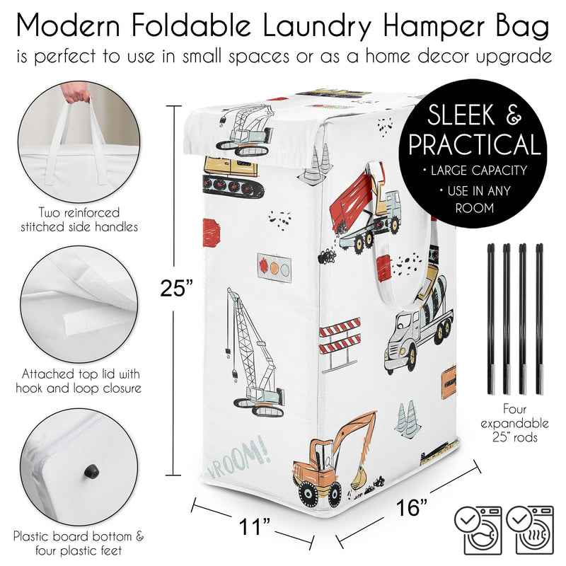 Construction Truck Collection Laundry Hamper with Handles