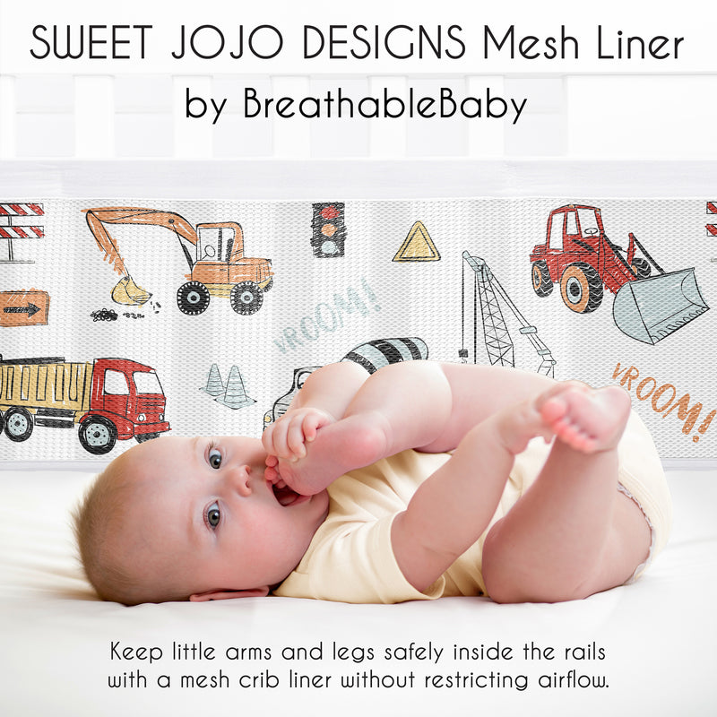 Construction Truck Red and Blue Collection Sweet Jojo Designs + BreathableBaby Breathable Mesh Crib Liner