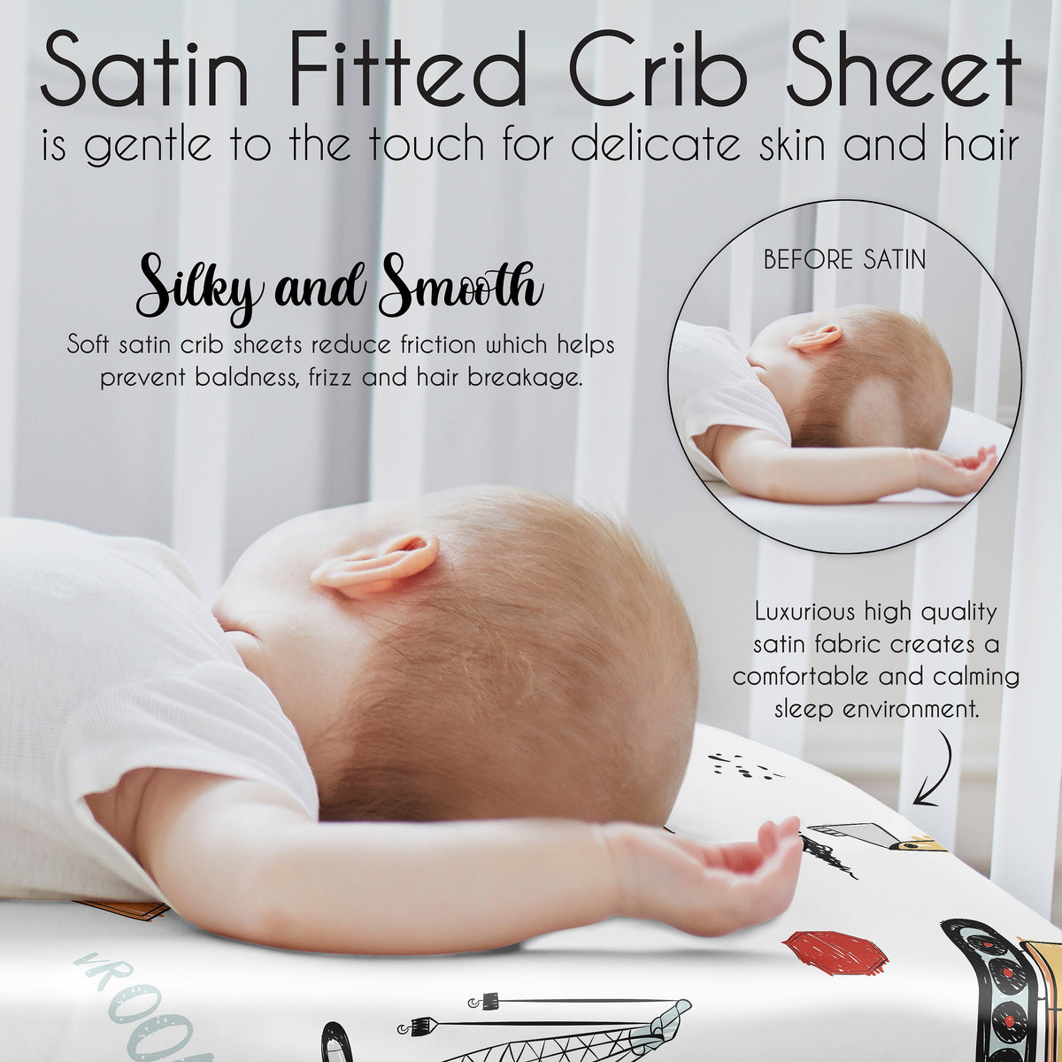 Construction Truck Collection Satin Fitted Crib Sheet