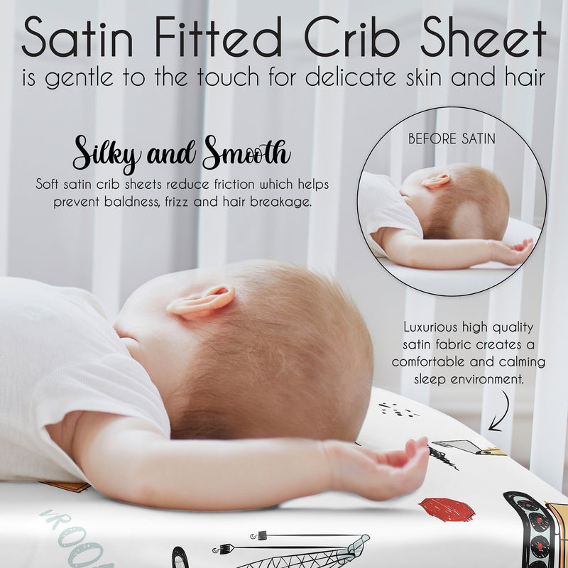 Construction Truck Collection Satin Fitted Crib Sheet