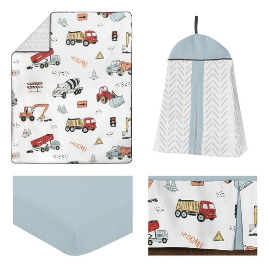 Construction Truck Collection 4 Piece Bumperless Crib Bedding