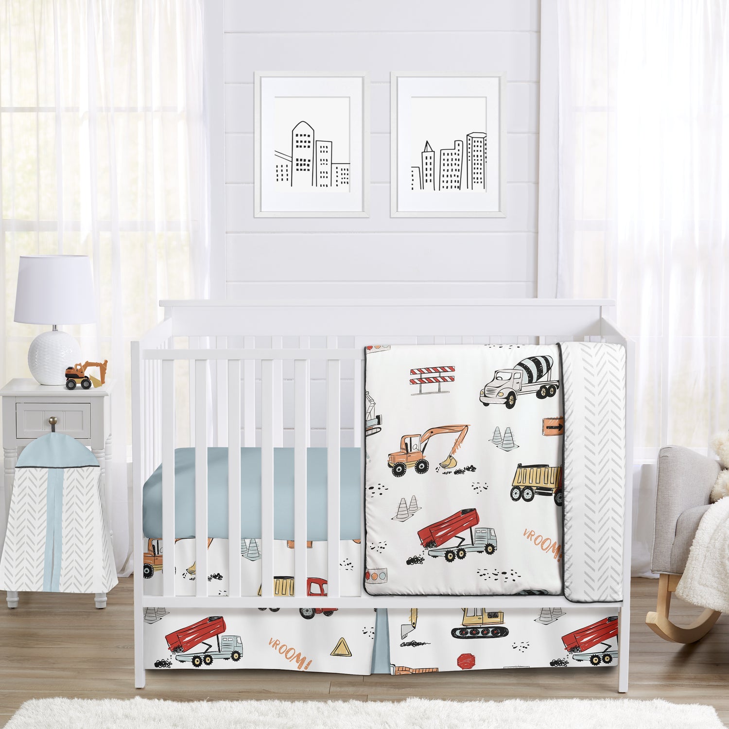 Construction Truck Collection 4 Piece Bumperless Crib Bedding