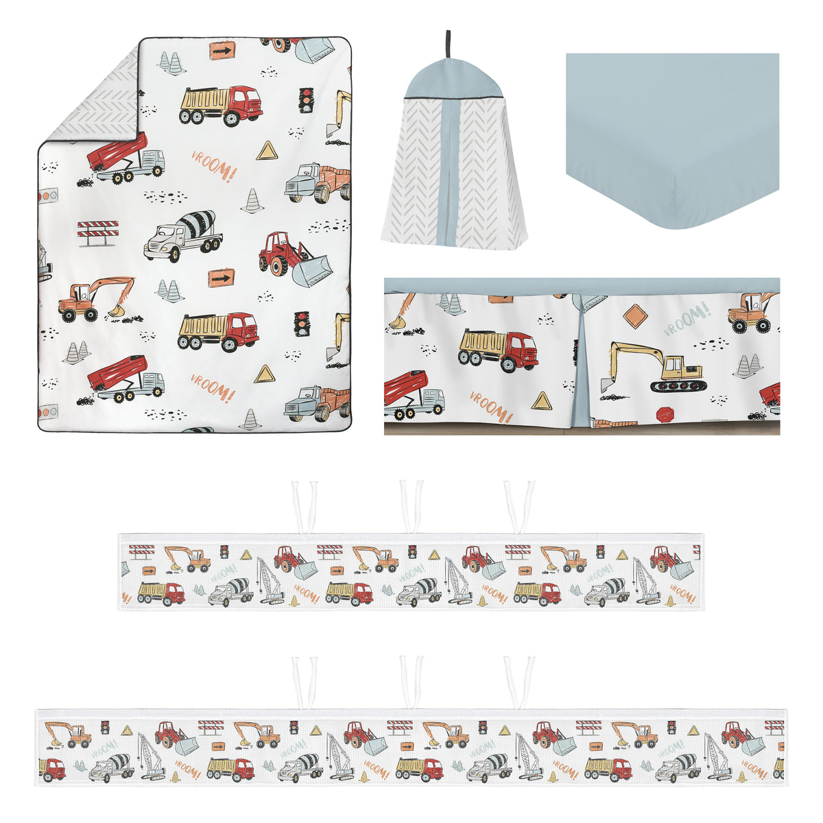 Construction Truck Red and Blue Collection Sweet Jojo Designs 6 Piece Crib Bedding + BreathableBaby Breathable Mesh Liner