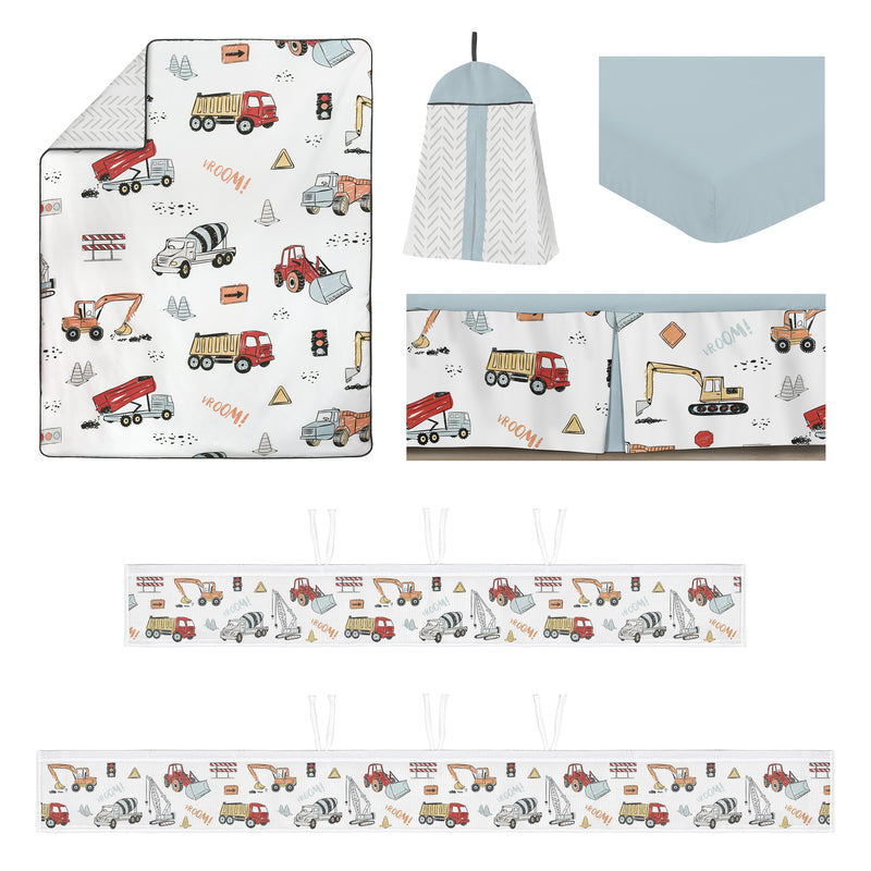 Construction Truck Red and Blue Collection Sweet Jojo Designs 6 Piece Crib Bedding + BreathableBaby Breathable Mesh Liner