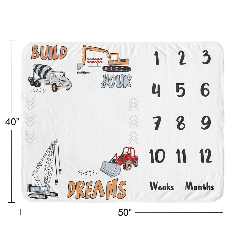 Construction Truck Collection Monthly Milestone Baby Blanket