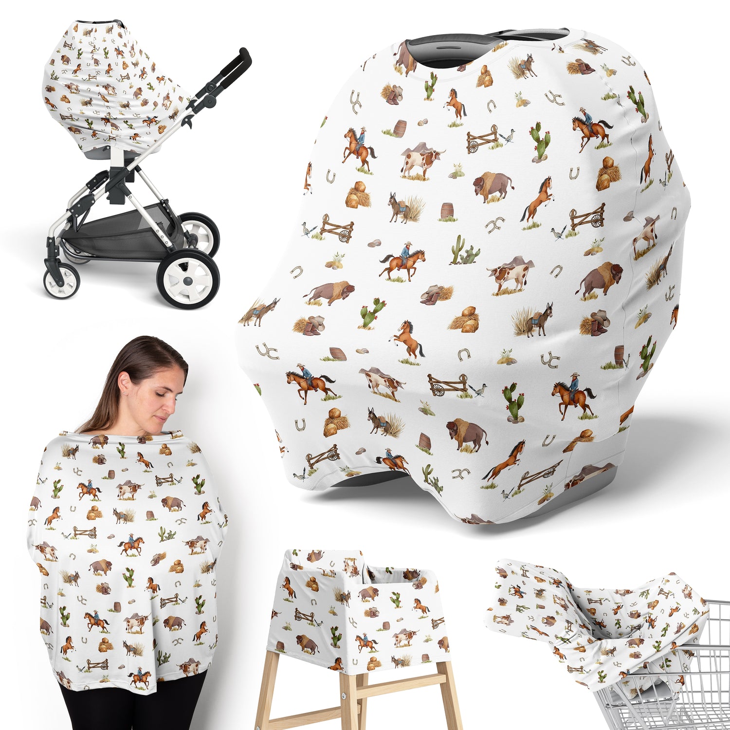 Country Western Collection Multi Use Baby Car Seat and Nursing Cover