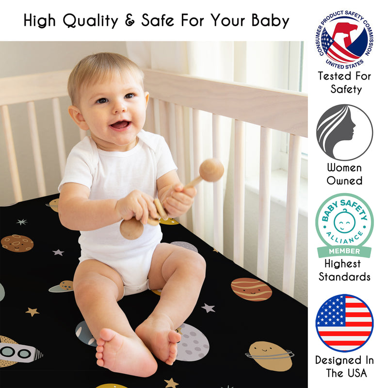 Black Space Galaxy Collection Crib Sheet