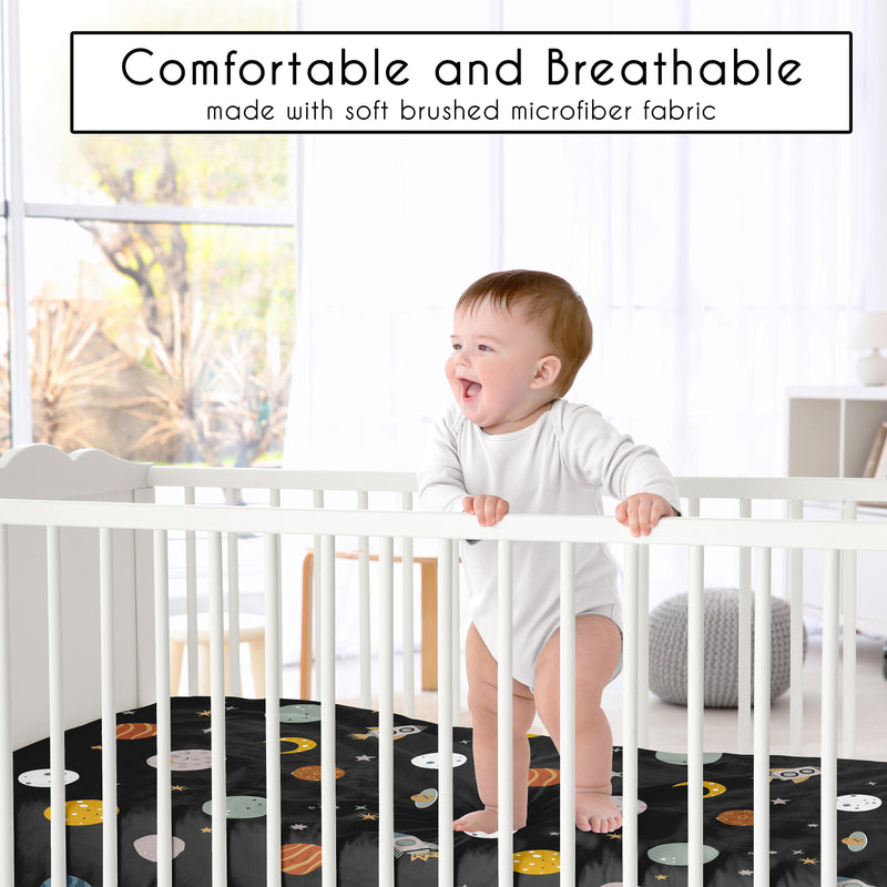 Black Space Galaxy Collection Crib Sheet