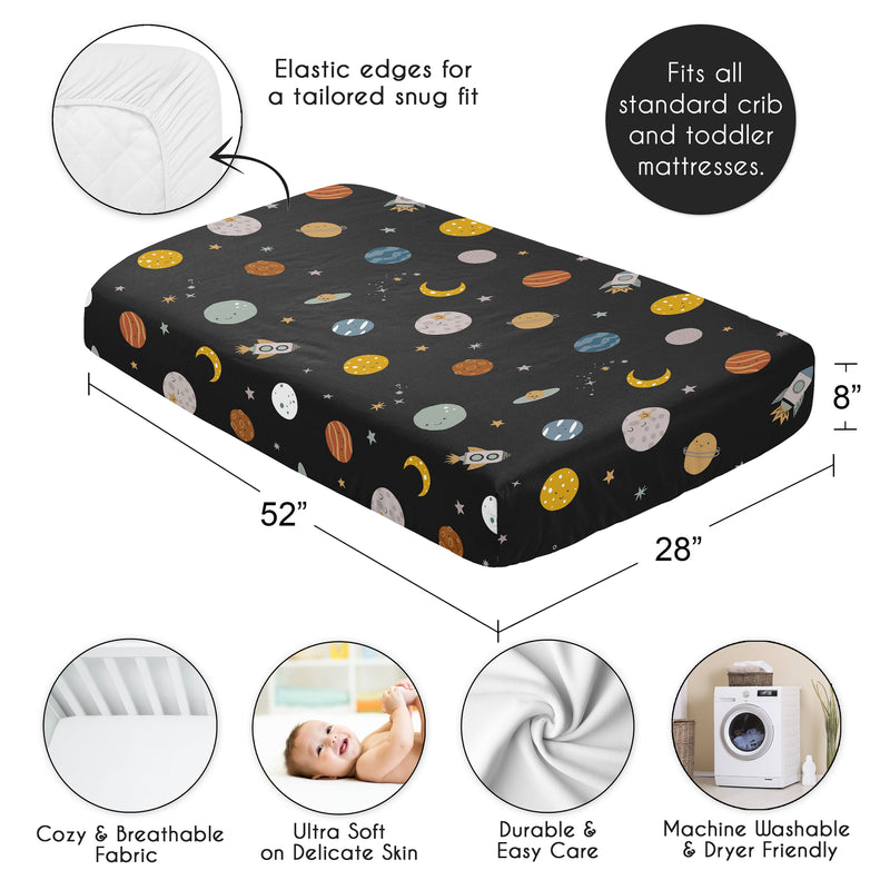 Black Space Galaxy Collection Crib Sheet