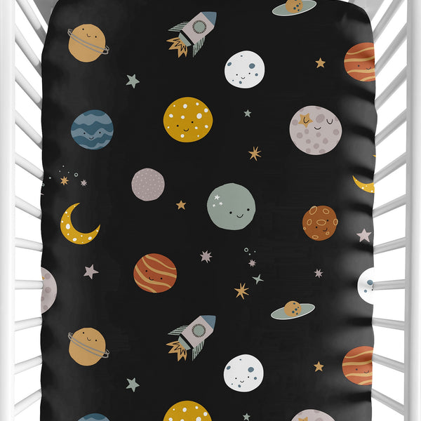 Black Space Galaxy Collection Crib Sheet