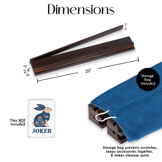 (18in.) Dark Brown Wooden Mahjong Racks with Pushers & Travel Bag - Set of 4
