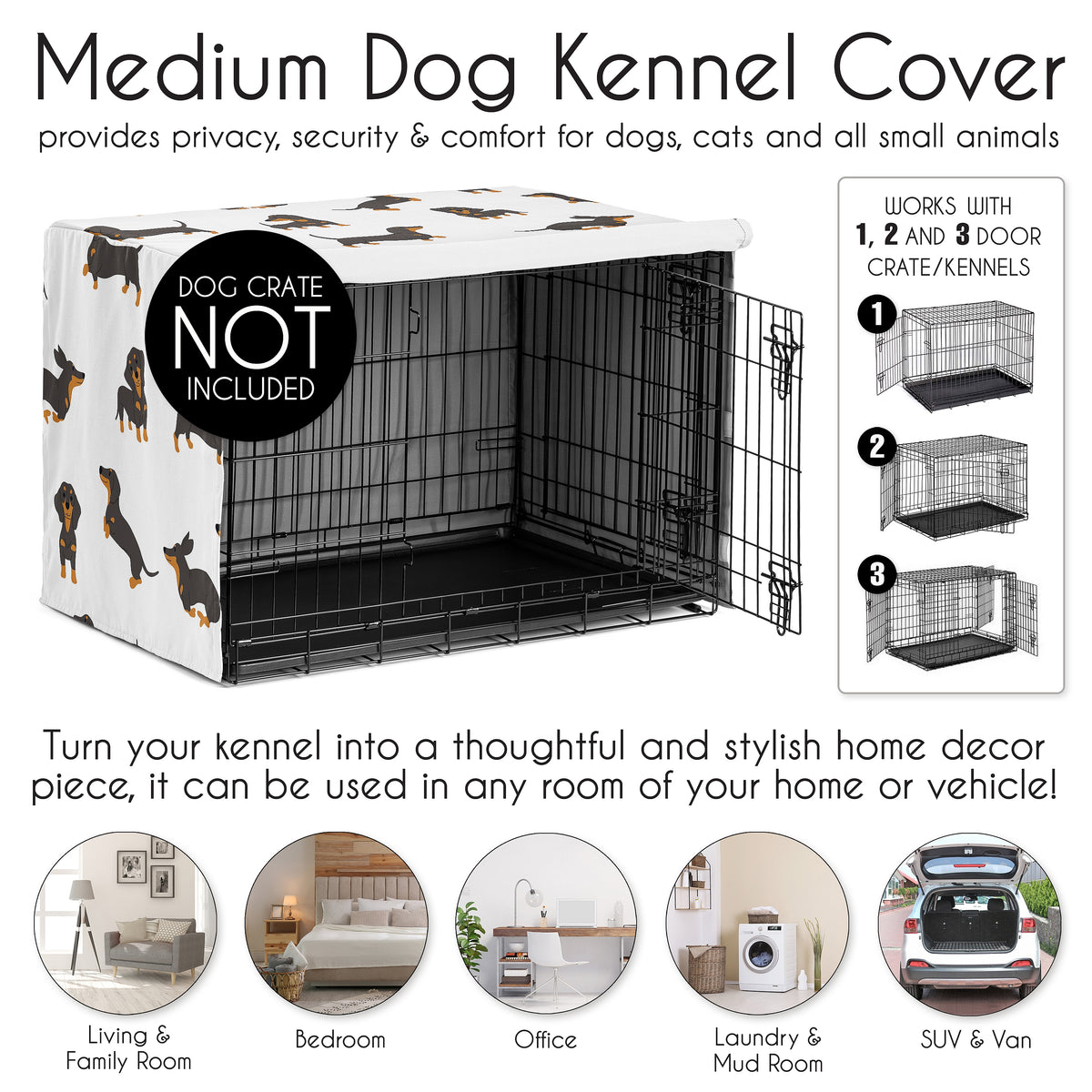 Cartoon Puppy Collection Dog Crate Kennel Cover 36in. - Dachshund Print