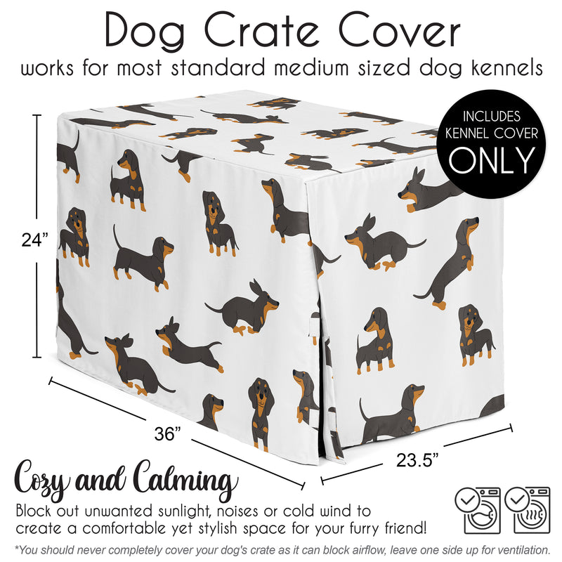 Cartoon Puppy Collection Dog Crate Kennel Cover 36in. - Dachshund Print