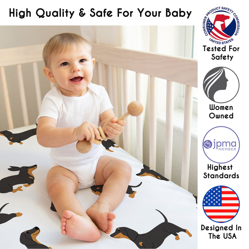 Cartoon Puppy Dog Collection Dachshund Crib Sheet