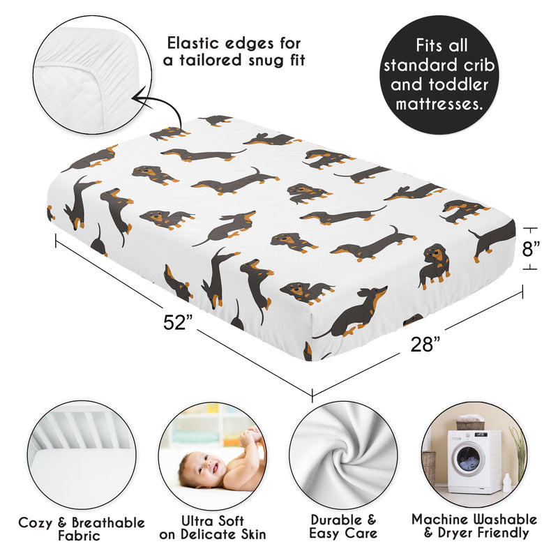 Cartoon Puppy Dog Collection Dachshund Crib Sheet