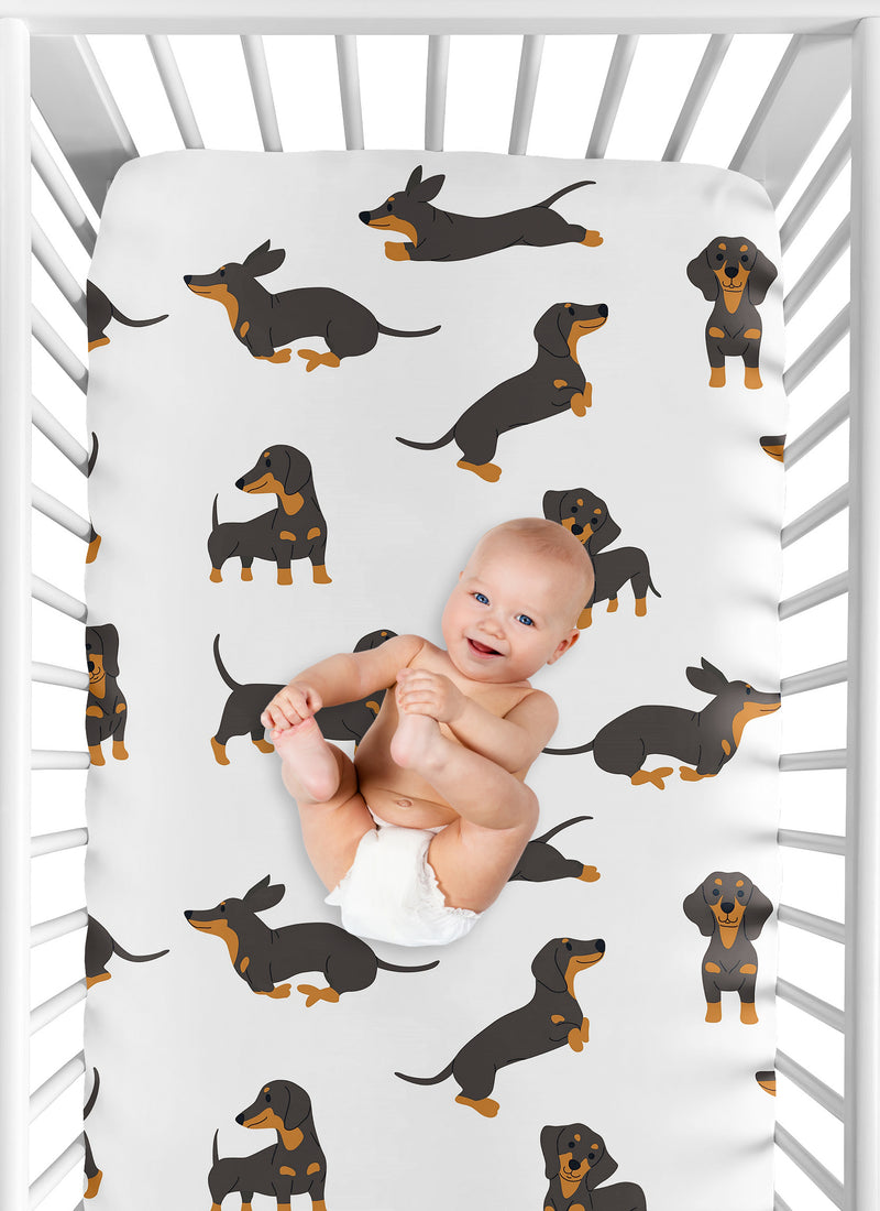 Cartoon Puppy Dog Collection Dachshund Crib Sheet