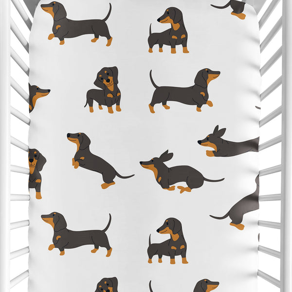 Cartoon Puppy Dog Collection Dachshund Crib Sheet