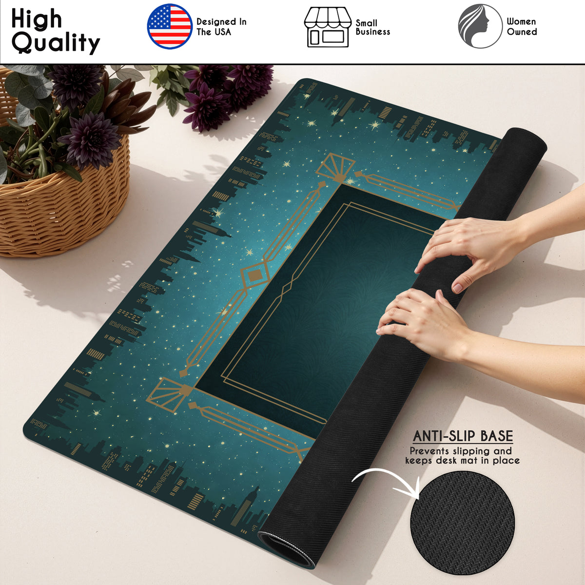 Blue Art Deco Collection Mahjong Mat for Table - Shipped Rolled