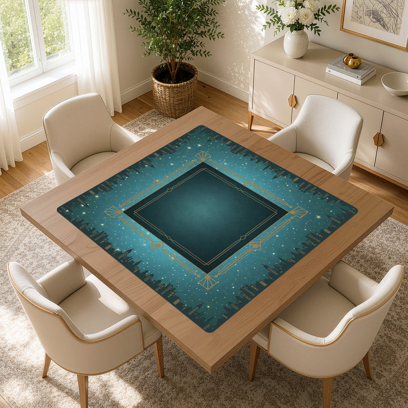 Blue Art Deco Collection Mahjong Mat for Table - Shipped Rolled