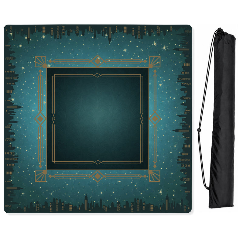 Blue Art Deco Collection Mahjong Mat for Table - Shipped Rolled