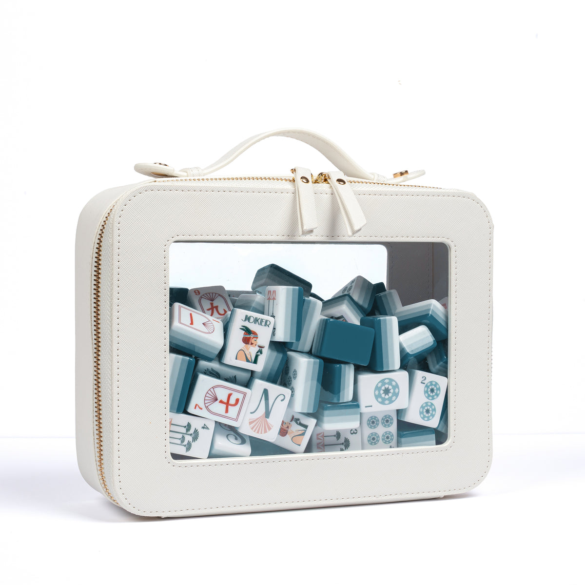 Blue Art Deco Collection American Mahjong Tile Set (160pc) 1.24in. Layered Acrylic with Travel Bag