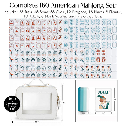 Blue Art Deco Collection American Mahjong Tile Set (160pc) 1.24in. Layered Acrylic with Travel Bag