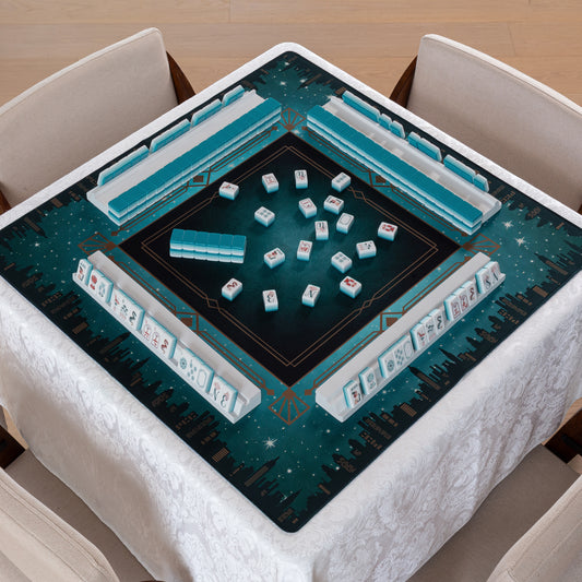 Blue Art Deco Collection Mahjong Mat for Table - Shipped Rolled