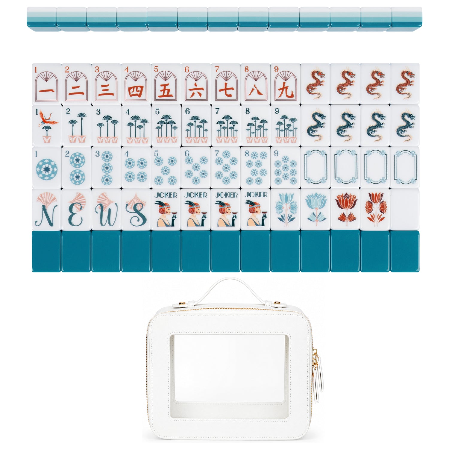 Blue Art Deco Collection American Mahjong Tile Set (160pc) 1.24in. Layered Acrylic with Travel Bag