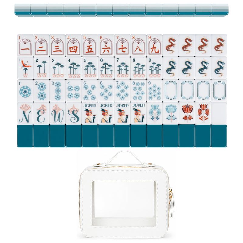 Blue Art Deco Collection American Mahjong Tile Set (160pc) 1.24in. Layered Acrylic with Travel Bag