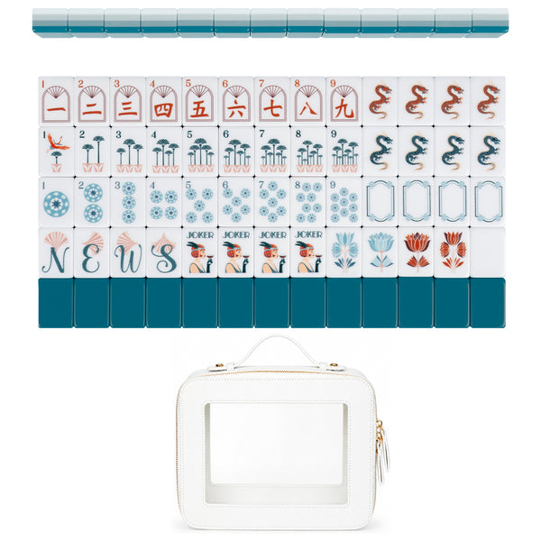 Blue Art Deco Collection American Mahjong Tile Set (160pc) 1.24in. Layered Acrylic with Travel Bag