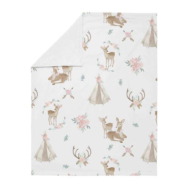 Deer Floral Collection Baby Blanket alternate view