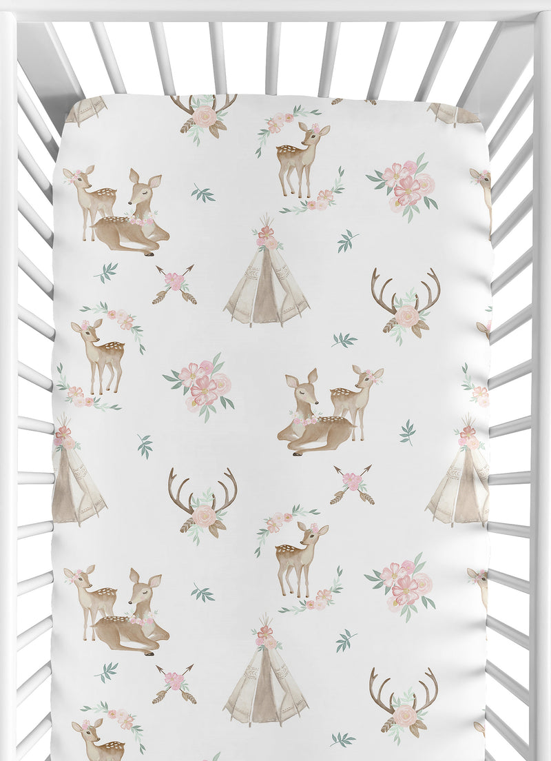 Deer Floral Collection Crib Sheet