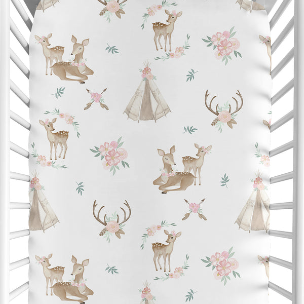 Deer Floral Collection Crib Sheet