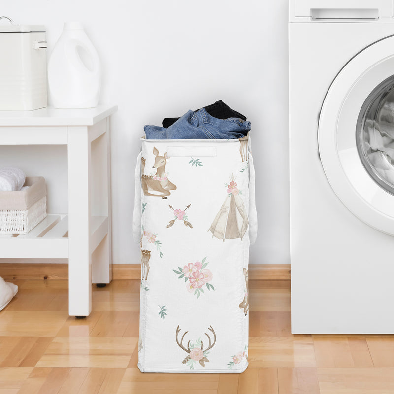 Deer Floral Collection Laundry Hamper with Handles