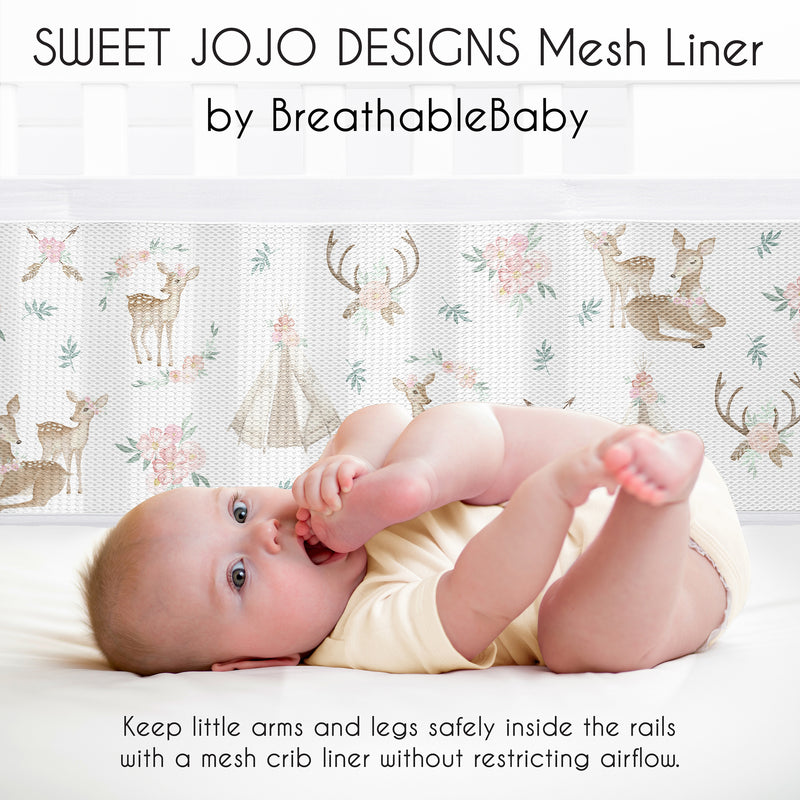 Deer Floral Collection Sweet Jojo Designs + BreathableBaby Breathable Mesh Crib Liner