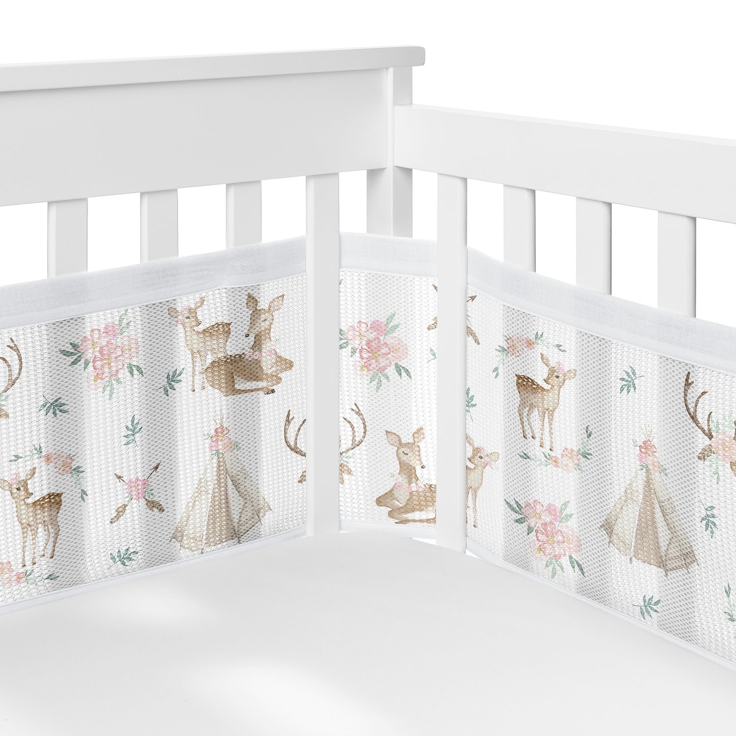 Deer Floral Collection Sweet Jojo Designs + BreathableBaby Breathable Mini Mesh Crib Liner