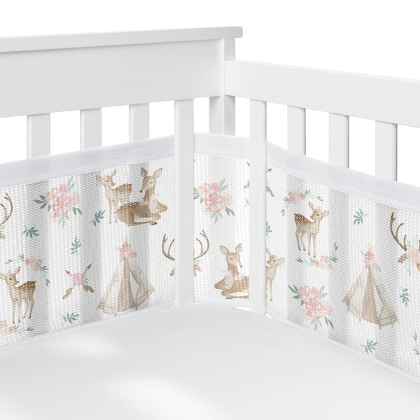 Deer Floral Collection Sweet Jojo Designs + BreathableBaby Breathable Mini Mesh Crib Liner