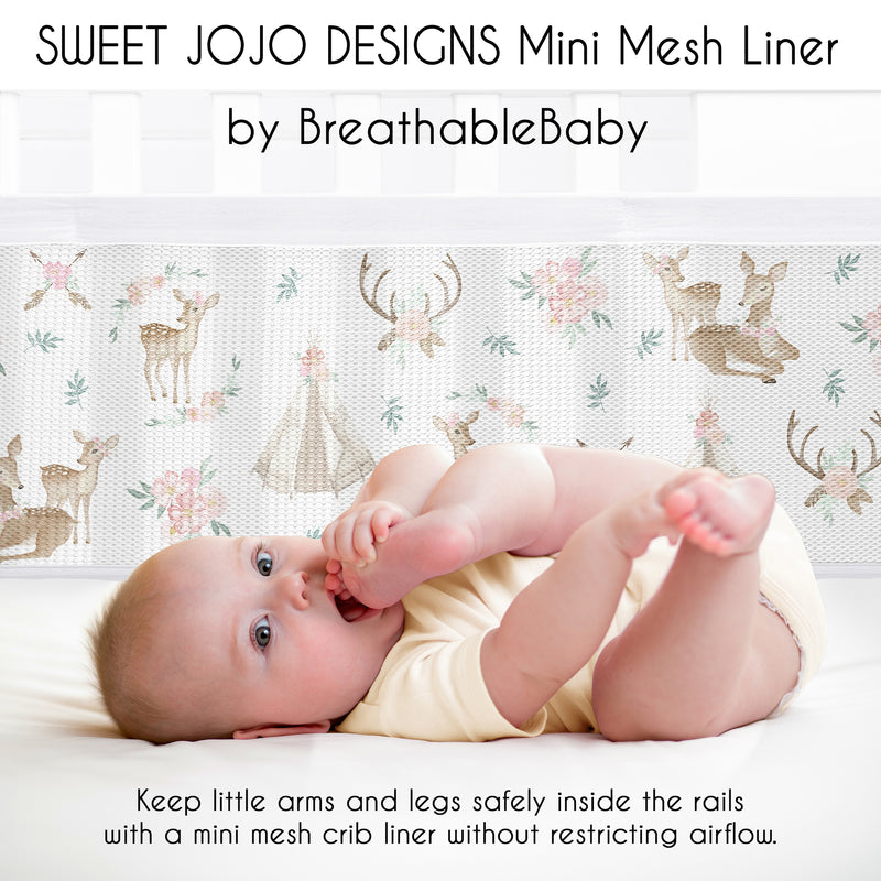 Deer Floral Collection Sweet Jojo Designs + BreathableBaby Breathable Mini Mesh Crib Liner