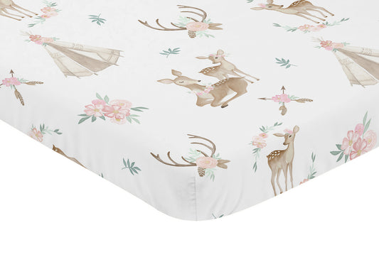 Deer Floral Collection Mini Crib Sheet