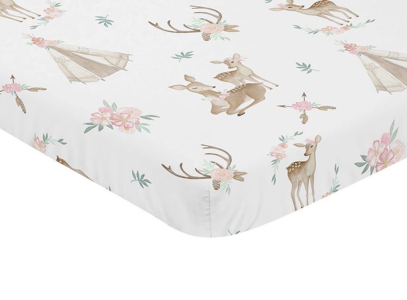 Deer Floral Collection Mini Crib Sheet