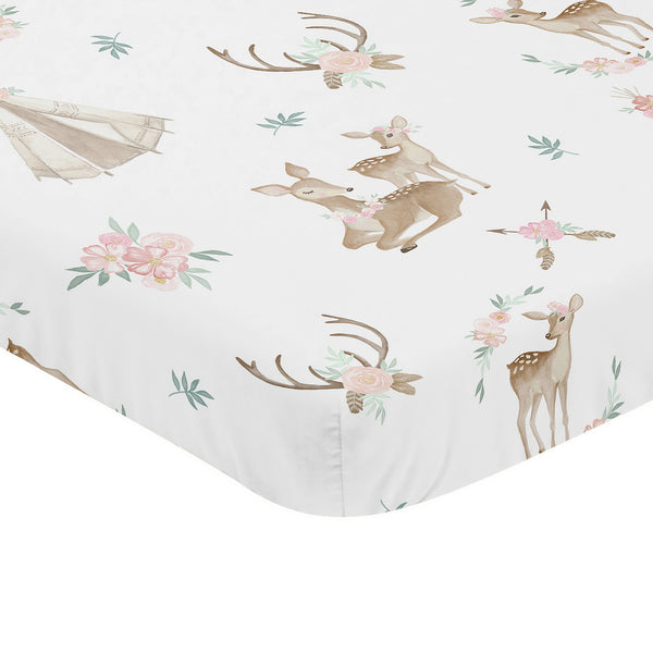 Deer Floral Collection Mini Crib Sheet alternate view