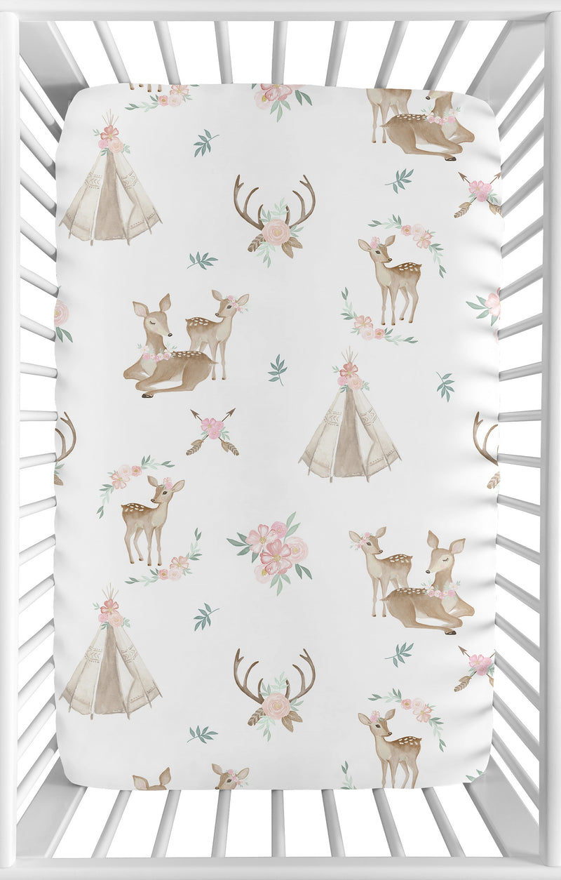 Deer Floral Collection Mini Crib Sheet