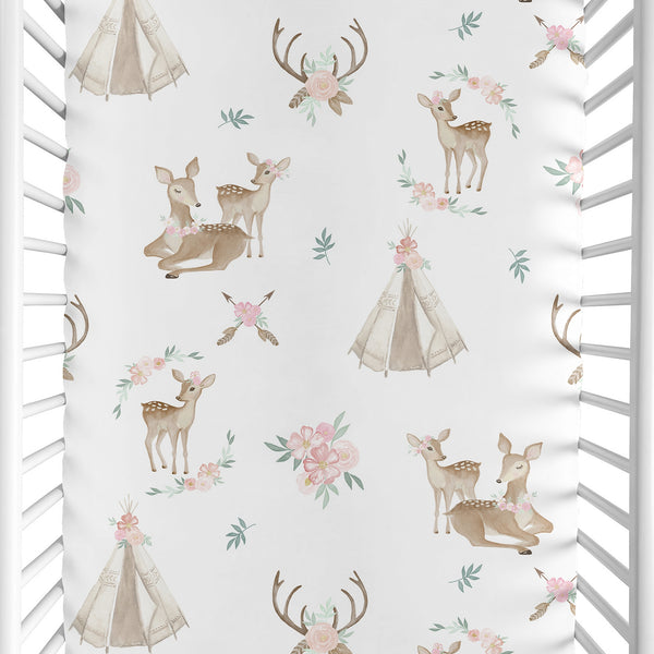 Deer Floral Collection Mini Crib Sheet