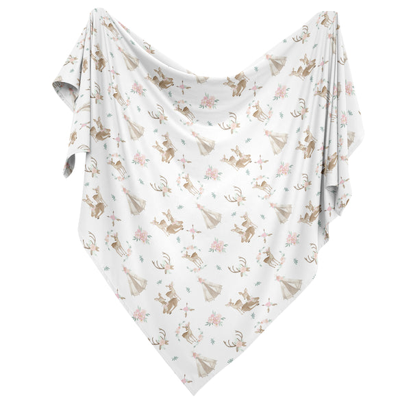Deer Floral Collection Baby Swaddle Blanket alternate view