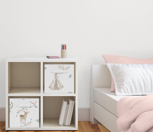 Deer Floral Collection Foldable Fabric Storage Bins