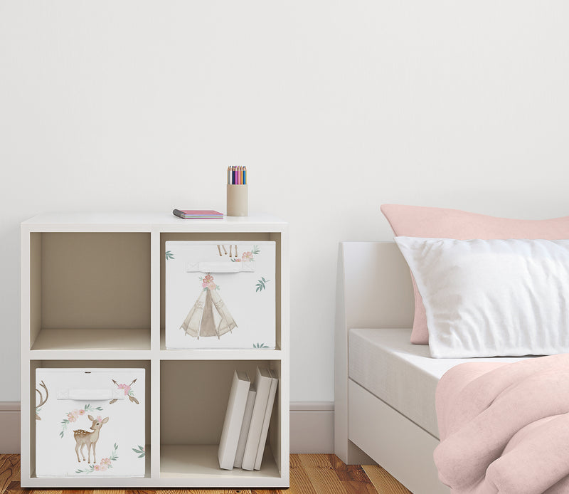 Deer Floral Collection Foldable Fabric Storage Bins