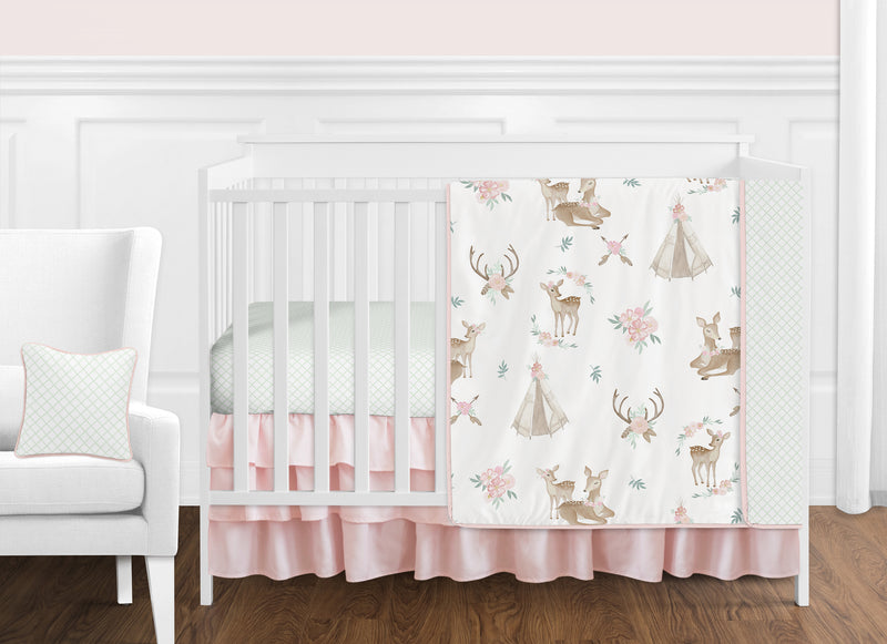 Deer Floral Collection 11 Piece Bumperless Crib Bedding