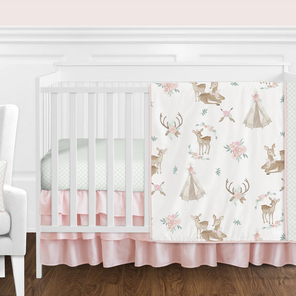 Deer Floral Collection 11 Piece Bumperless Crib Bedding